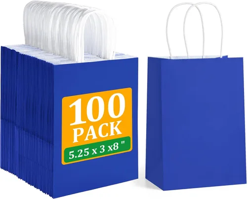 Vista 8 de BagDream Bolsas de regalo negras de 5.25 x 3 x 8 pulgadas, pequeñas bolsas de papel kraft con asas, paquete de 100 unidades para Halloween