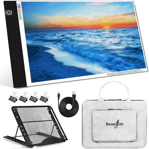 Vista 8 de SevenFish Almohadilla de luz LED de pintura de diamante A4, tablero de luz de arte de diamante ultradelgado con brillo ajustable, caja de luz