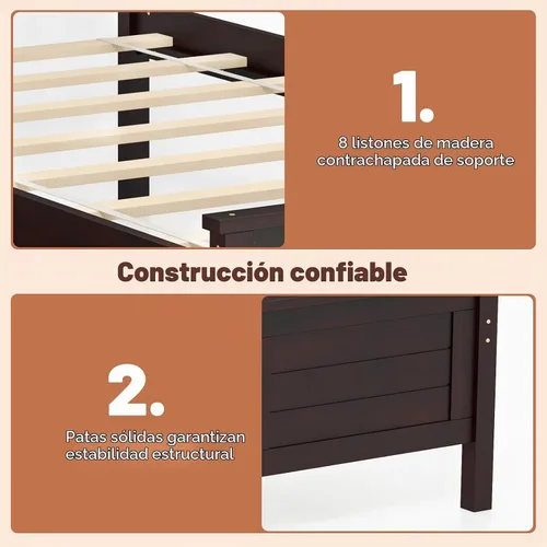 Vista 6 de GOFLAME - Base de cama tamaño individual con 2 cajones, base de plataforma con cabecera y estribo de madera maciza, listones de madera para soporte