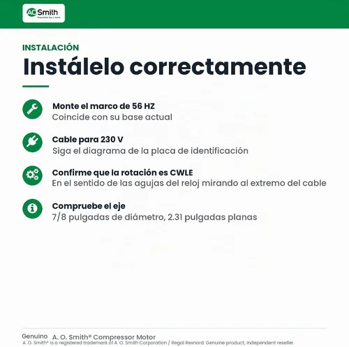 Vista 5 de Motores AC A.O. Smith B813 5 HP, 3450 RPM, 230 voltios, 22 amperios, marco de 56 Hz, 1 factor de servicio, rotación CWLE, motor compresor de eje