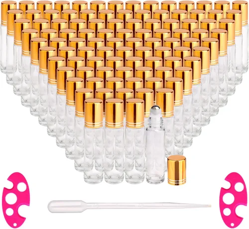 Vista 20 de inice 100 botellas de roll-on de 10 ml de vidrio ámbar para aceites esenciales con bolas de rodillo de acero inoxidable y tapa de aleación