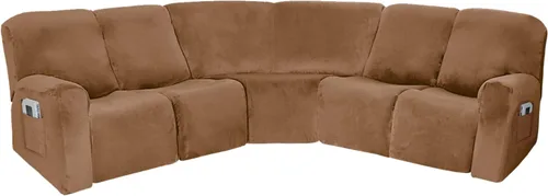Vista 32 de Funda para sofá esquinero, funda elástica de terciopelo, protector de sofá esquinero, funda para sofá esquinero, funda reversible para sofá Beige
