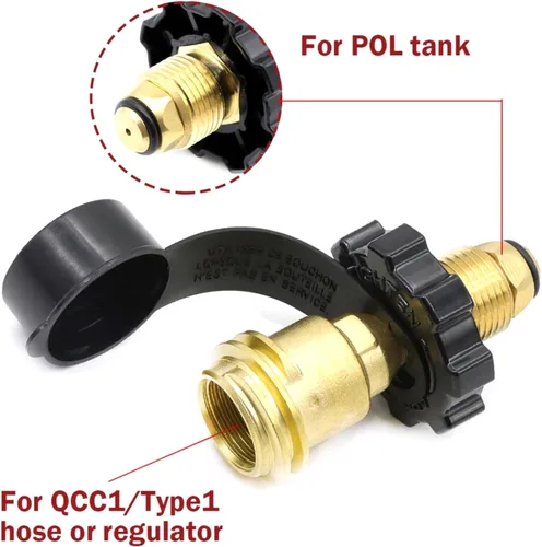 Vista 2 de Adaptador universal de tanque de propano que convierte POL a QCC1 / Tipo 1, POL a conector de propano QCC