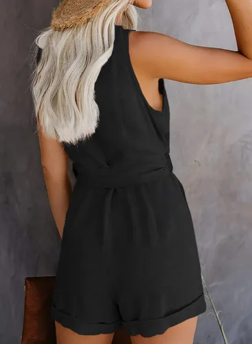 Vista 2 de Acelitt Overol casual de verano para mujer, cuello redondo, volantes, sin mangas, XS-XXL