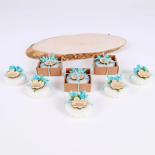 Vista 6 de HTF - Paquete de 10 decoraciones de baby shower, regalos de baby shower, mini jabón vegano perfumado hecho a mano, baby shower para niños