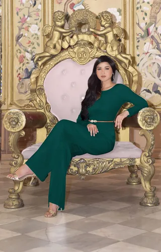 Vista 4 de KOH KOH Mono de cóctel formal elegante de manga larga con cinturón de pierna ancha para mujer