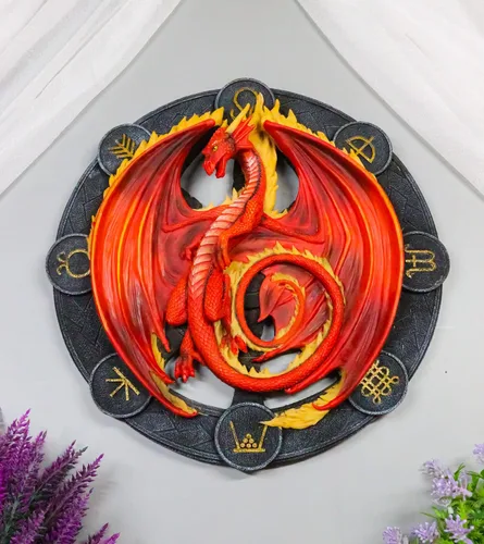 Vista 7 de Ebros Gift Wicca Neo Paganism Sabbats Rueda del Año Fantasía Dragón con símbolos sagrados Decoración de pared Escultura por Anne Stokes Dragons