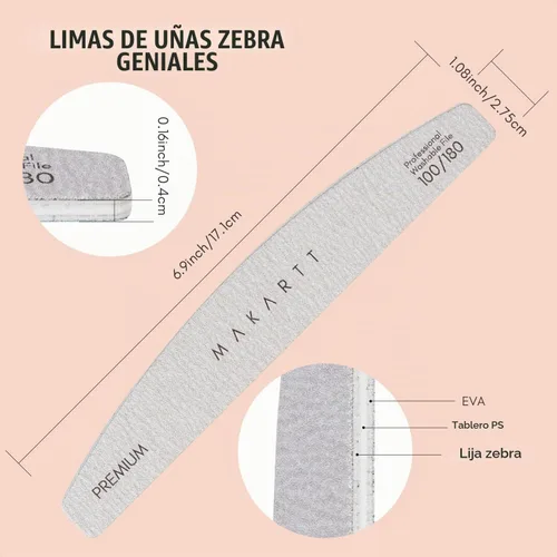 Vista 9 de Makartt Lima de uñas, limas de uñas de grano 100/180 para uñas naturales, tableros de esmeril fuertes profesionales para uñas de doble cara