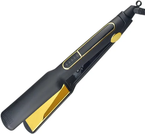 Vista 2 de Plancha de pelo profesional con placas de titanio dorado, 5 ajustes de temperatura, pantalla LCD, negro (1.5 pulgadas)