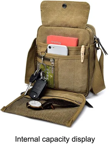 Vista 9 de MosaiRudo Bolsa de mensajero pequeña de lona para hombre, bolsa de hombro casual para hombres y mujeres, bolsa de transporte de viaje, bolsa