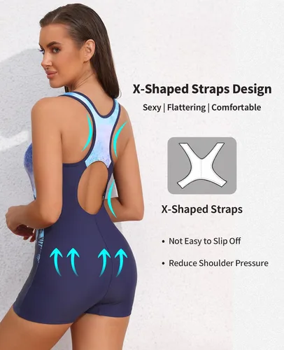 Vista 26 de beautyin - Traje de baño para mujer, traje de baño aeróbico y de competición de una pieza, estilo pantalón corto