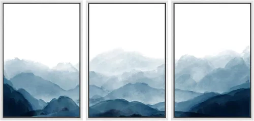 Vista 163 de SIGNWIN Lienzo enmarcado para pared, juego de arte tranquilo con reflejo de lago, acuarela, montaña y agua, ilustraciones modernas, arte abstracto