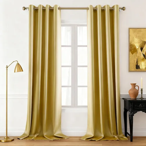 Vista 10 de HOMEIDEAS 2 paneles de cortina de seda sintética, cortinas opacas para dormitorio