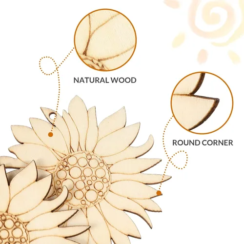 Vista 4 de 10 piezas de madera sin terminar con forma de girasol, piezas de discos de rebanadas para manualidades, decoración de primavera