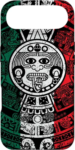 Vista 27 de Funda para iPhone 17 con calendario maya azteca con diseño de piedra solar envejecida de la bandera de México