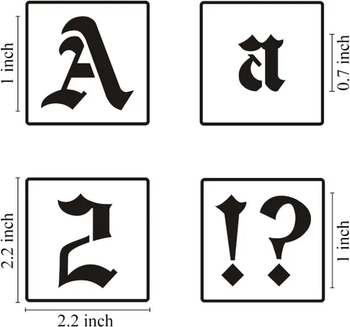 Vista 6 de Plantillas de letras del alfabeto de 1 pulgada para pintar, paquete de 70 plantillas de letras en inglés antiguo con números y letreros para pintar