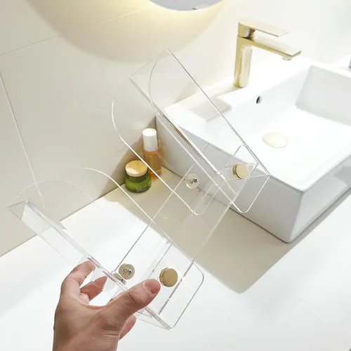 Vista 6 de Dispensador de toallas de papel acrílico para encimera: soporte para toallas de papel transparente - Almacenamiento de toallas de invitados plegado