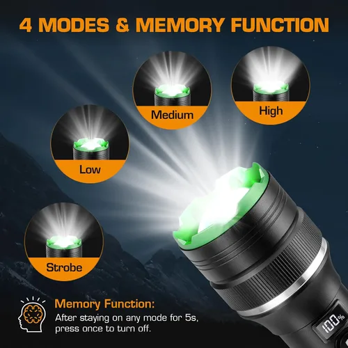 Vista 3 de EverBrite Linterna LED recargable de 1000 lúmenes, 4 modos de luz de flash superbrillante con banco de energía, función de memoria, indicador