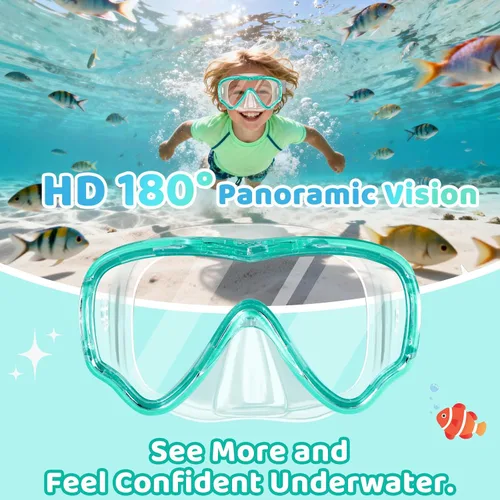 Vista 6 de Vvinca Juego de esnórquel para niños de 3 a 14 años, equipo de esnórquel seco para niños y niñas, jóvenes, gafas de natación con vista panorámica