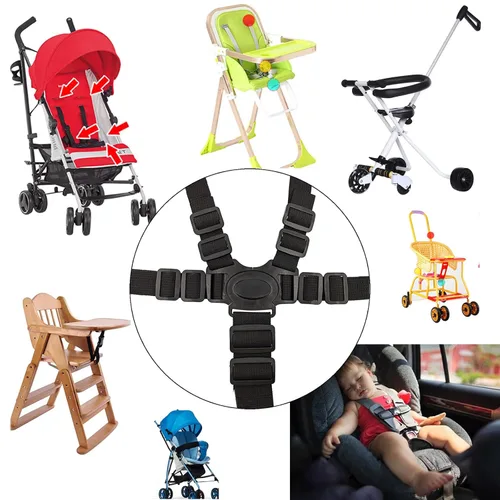 Vista 3 de Cinturón de seguridad de 5 puntos para cochecito, cochecito, cochecito, protección segura, correas ajustables para silla alta para bebé, cinturón