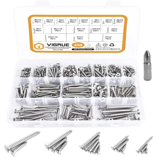 Vista 7 de VIGRUE Tornillos para cubierta, tornillos para madera - Tornillos Star Drive para cubiertas de madera para madera, tronco, paisajismo, resistentes a