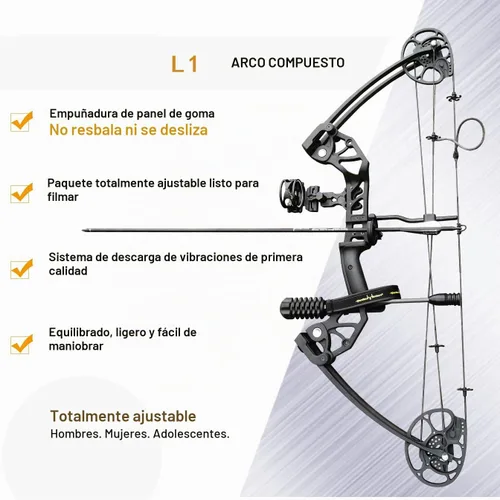Vista 6 de Arco compuesto con peso de tracción de 0-70 libras para arqueros principiantes y de nivel intermedio, totalmente ajustable de 19.25"-31", con todos