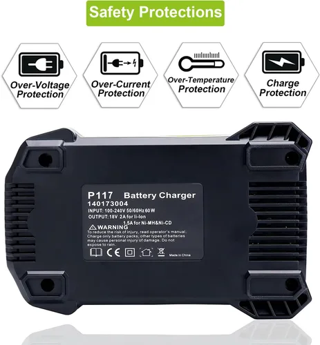 Vista 7 de Cargador rápido de química dual P117 Reemplazo para Ryobi 12V-18V Litio NiCad NiMh Batería Ryobi 18-Voltios One+ P102 P108 P189 P197 P103 P105 P107