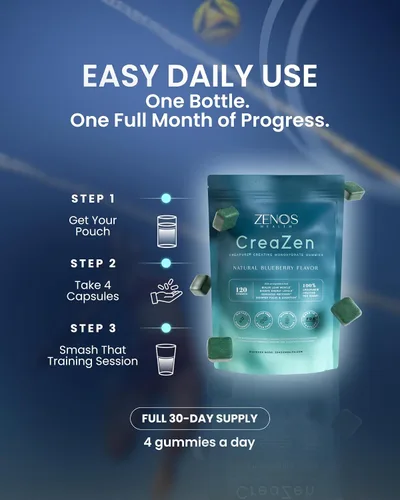 Vista 7 de Zenos Health CreaZen - Gomitas de monohidrato de creatina - Suplemento de creatina para el crecimiento muscular, la fuerza, la recuperación