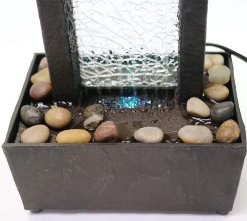 Vista 5 de Nature's Mark Fuente de Agua de Mesa con Espectáculo de Luces de Cristal Agrietado de 10" de Altura con Rocas Naturales de Río y Luces LED que Con
