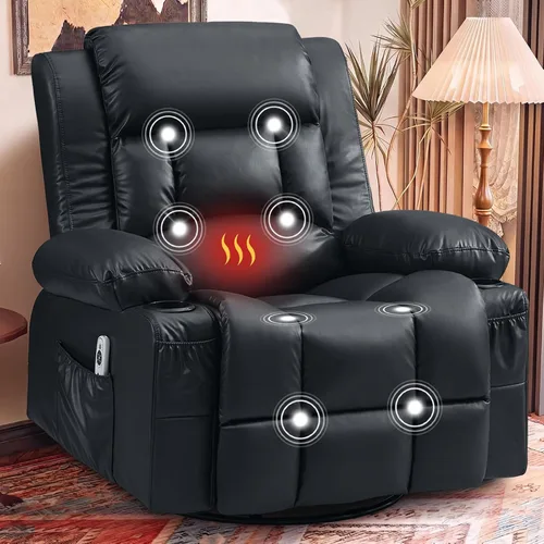 Vista 8 de Silla reclinable giratoria de masaje, reclinable ergonómico con masaje por vibración y calor, mecedora para sala de estar, sala de estar, sala