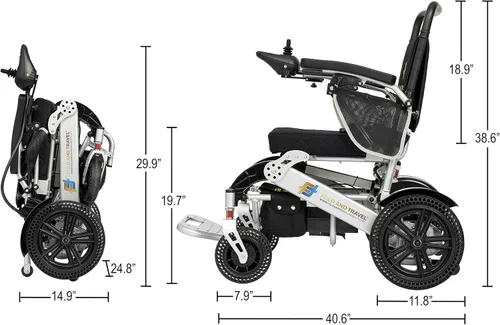 Vista 9 de Silla de ruedas eléctrica plegable ligera Silla de ruedas resistente de alta potencia (negro)