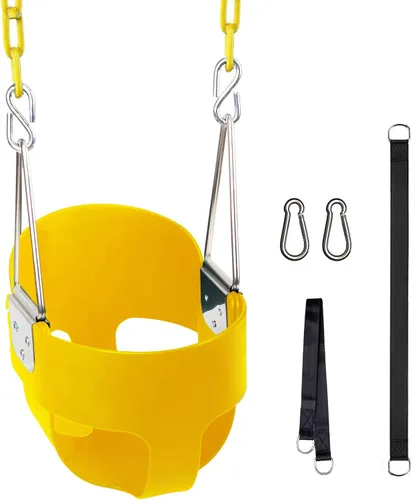 Vista 8 de KINSPORY Columpio para niños pequeños, cadenas de hierro resistente recubiertas de 59", columpio para bebé al aire libre, asiento tipo cubeta