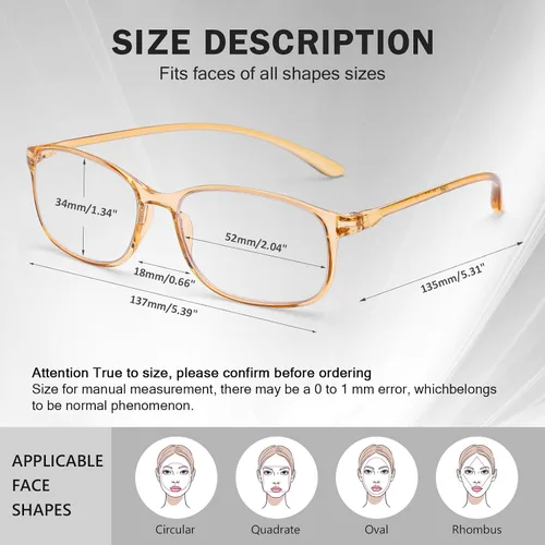 Vista 4 de AQWANO Blue Light Blocking Reading Glasses Women Men, Lightweight Flexible TR90 Computer Readers Unbreakable Cheaters Glasses