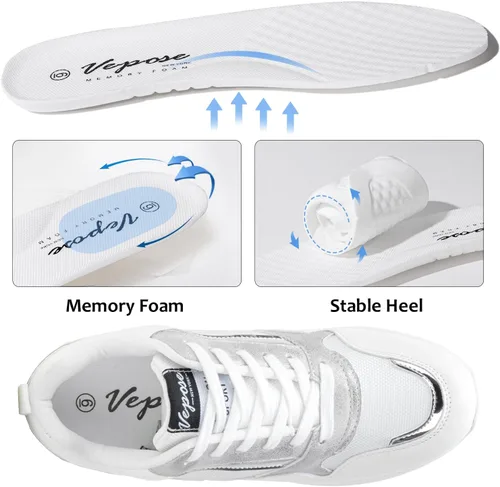 Vista 5 de Vepose Zapatillas de moda para mujer, zapatillas de cuña con soporte de arco para mujer