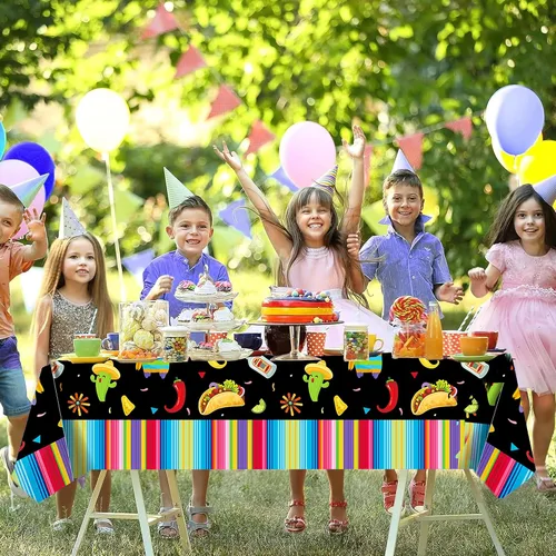 Vista 5 de Adirasenotek Mantel de plástico para fiesta mexicana, 3 unidades, 54 x 87 pulgadas, mantel rectangular largo para bufé, fiesta de Cinco de Mayo