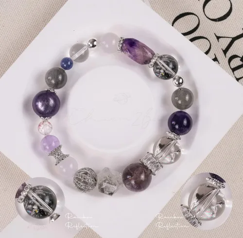 Vista 79 de Precious Gemstone Natural Crystal Healing Bracelet, Rutilated Quartz, Moonstone, Quartz Handmade Original Design Bracelet