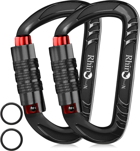 Vista 22 de Rhino Produxs 12kN (2697 lbs) Heavy Duty Carabiner Clips Autolocking Negro