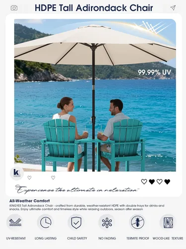 Vista 7 de KINGYES Aruba - Juego de 4 sillas Adirondack altas de HDPE con bandejas de conexión dobles, silla Adirondack de altura de barra en relieve para 2