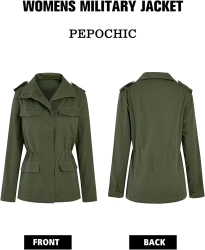 Vista 3 de Chaqueta militar para mujer con cremallera y botones a presión ligera anorak utilitario para uso en campo safari abrigo para exteriores