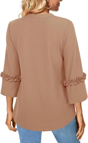 Vista 3 de Camisas de manga 34 para mujer, blusas elegantes y casuales con cuello en V