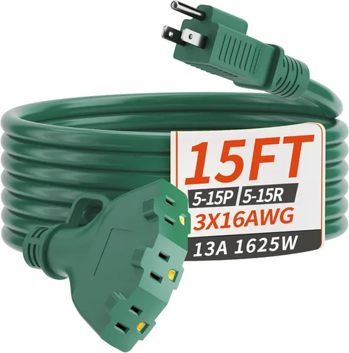 Vista 11 de PlugSaf Cable de Extensión para Exteriores de 50 Pies Calibre 16/3 con Múltiples Tomacorrientes Indicador de Luz, Cable de Extensión Flexible de 3