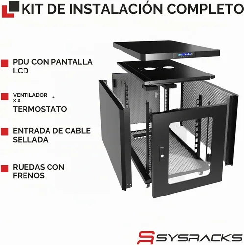 Vista 6 de Sysracks - Gabinete de servidor insonorizado de 12U, 19 pulgadas, puerta de cristal
