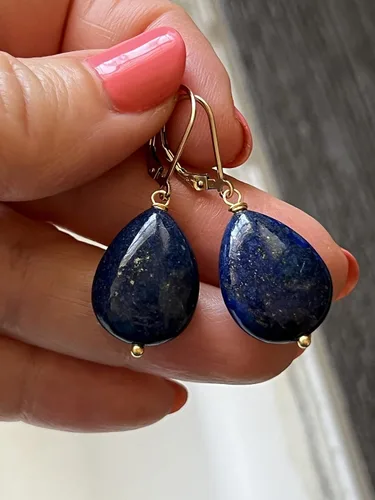 Vista 3 de 14k Gold fill Natural Genuine royal blue Lapis Lazuli leverbacks earrings, gemstone jewelry