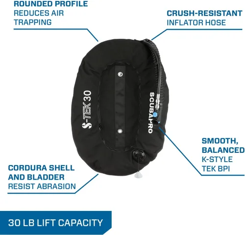 Vista 7 de SCUBAPRO S-Tek Pure System, arnés, Donut Wing 30, adaptador de tanque único