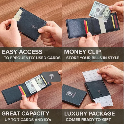 Vista 2 de TRAVANDO Billetera con clip para dinero, bolsillo frontal, delgada, con bloqueo RFID, tarjetero de crédito, mini plegable