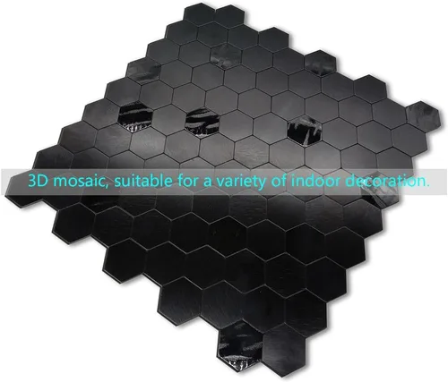 Vista 4 de XUANINY 10 azulejos de respaldo de metal para despegar y pegar, adhesivo de mosaico de aluminio para decoración de pared de cocina, diseño hexagonal