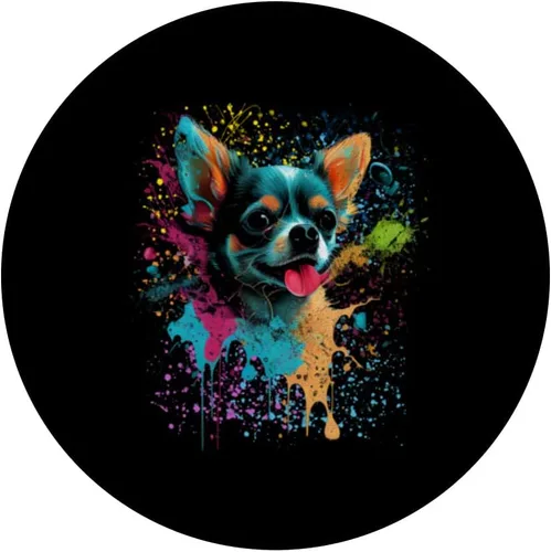 Vista 3 de Colorido Splash Art Chihuahua Retrato de cachorro Dueño PopSockets intercambiable PopGrip