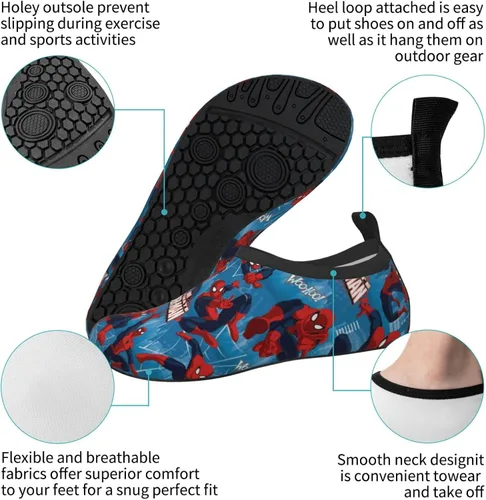 Vista 6 de HUHUSW Superheros - Zapatos de agua para niños ligeros antideslizantes con piel de agua calcetines de agua descalzos para deportes piscina playa