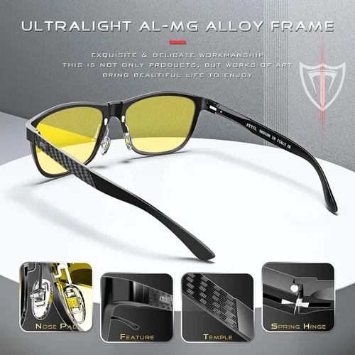 Vista 6 de ATTCL - Lentes de sol polarizados con marco de metal retro para hombre