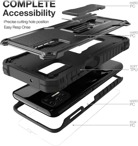 Vista 5 de FITO Funda para Moto G Stylus 2021, doble capa a prueba de golpes resistente para teléfono Motorola G Stylus 2021 con protector de pantalla, soporte
